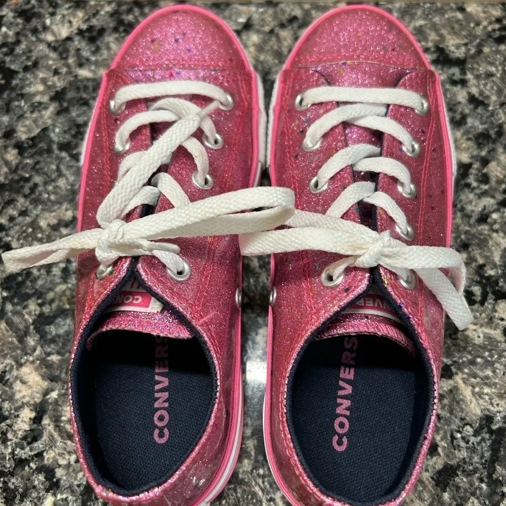 Converse Girl Youth Junior Size 3 Pink 665108C Sparkle Glitter Sneaker